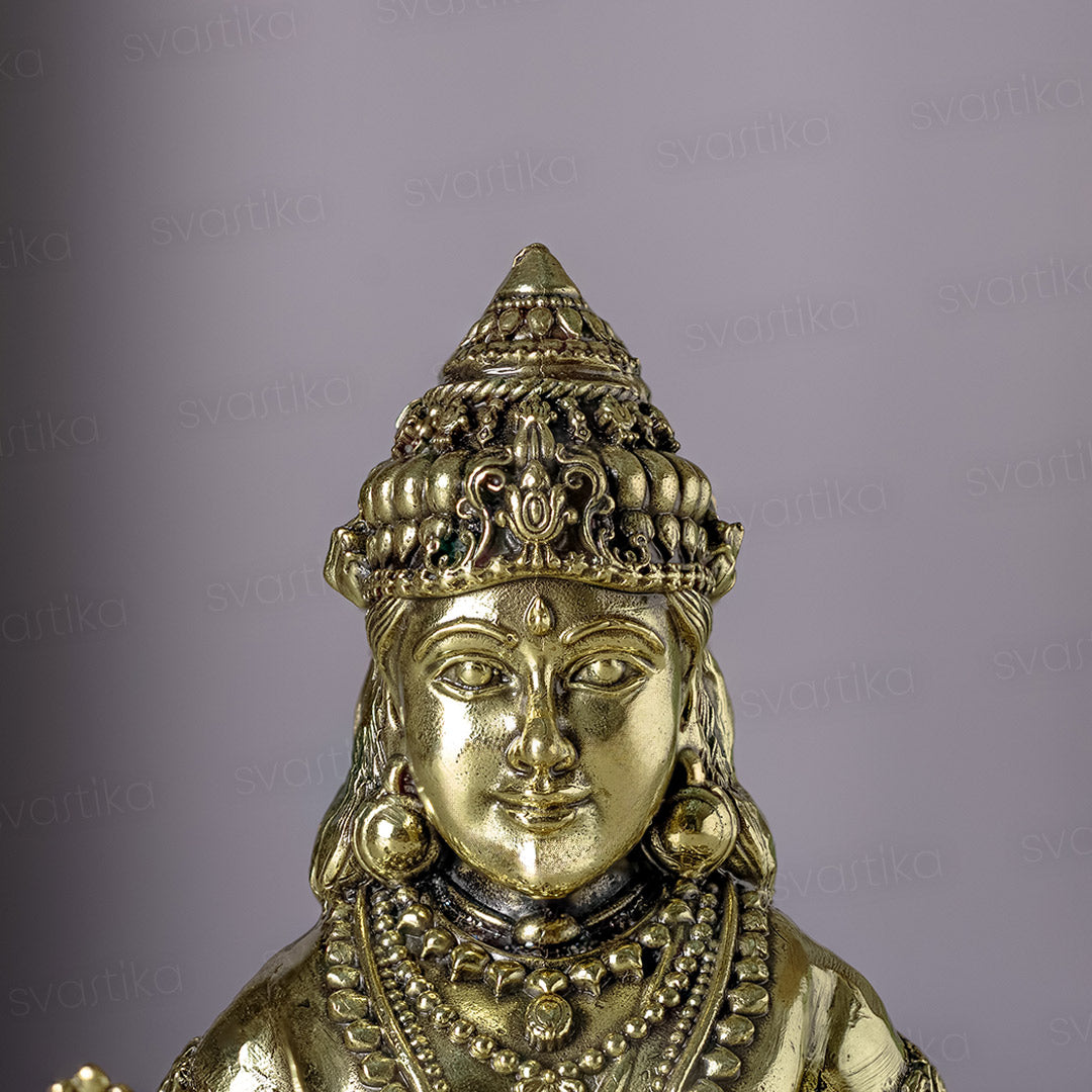 Brass Lord Kubera Statue with Mongoose | 4" Kuber Devta Idol for Vastu & Prosperity