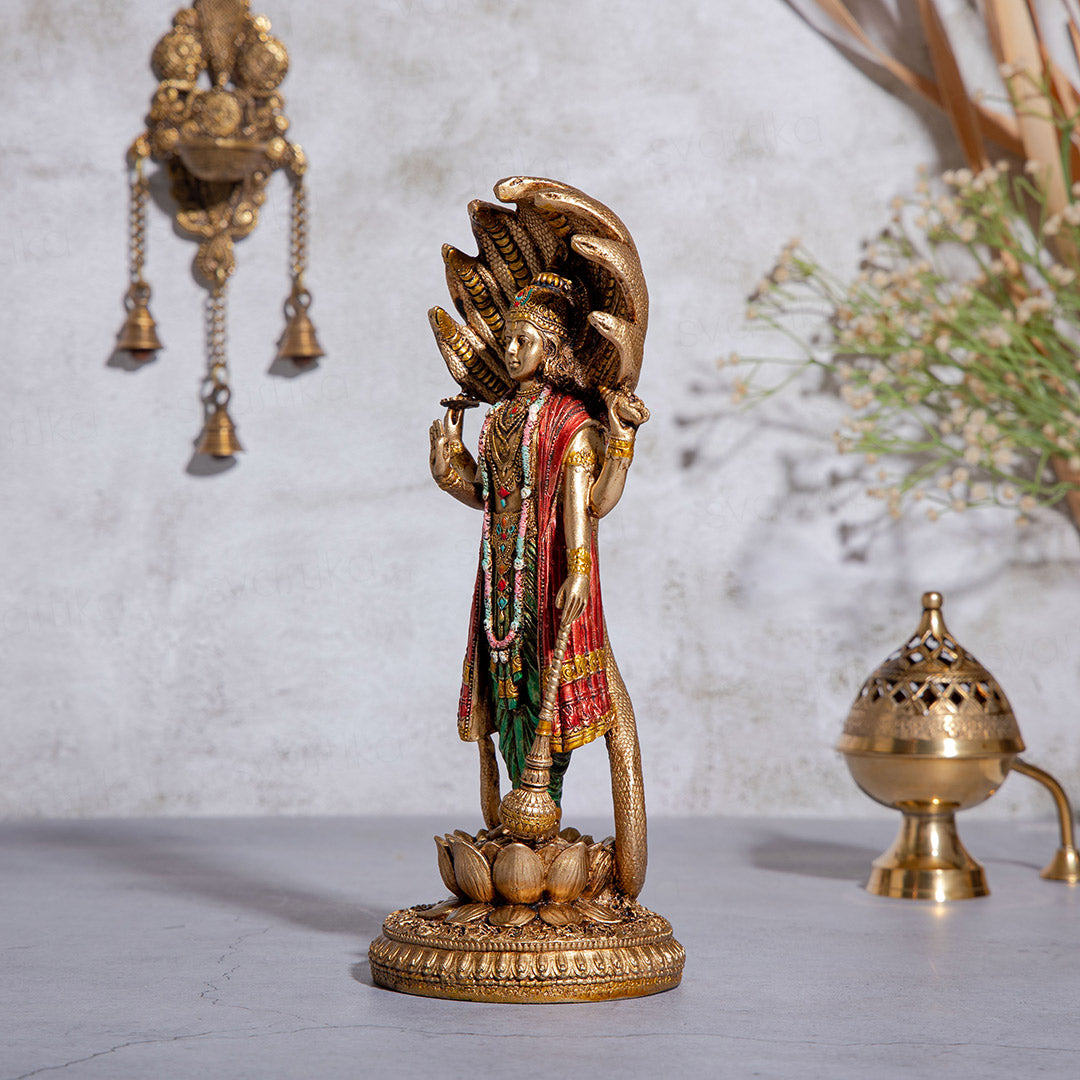 Lord Vishnu Standing Idol - Copper/Antique Finish - 12 Inch | Ideal for Pooja, Décor & Gifting