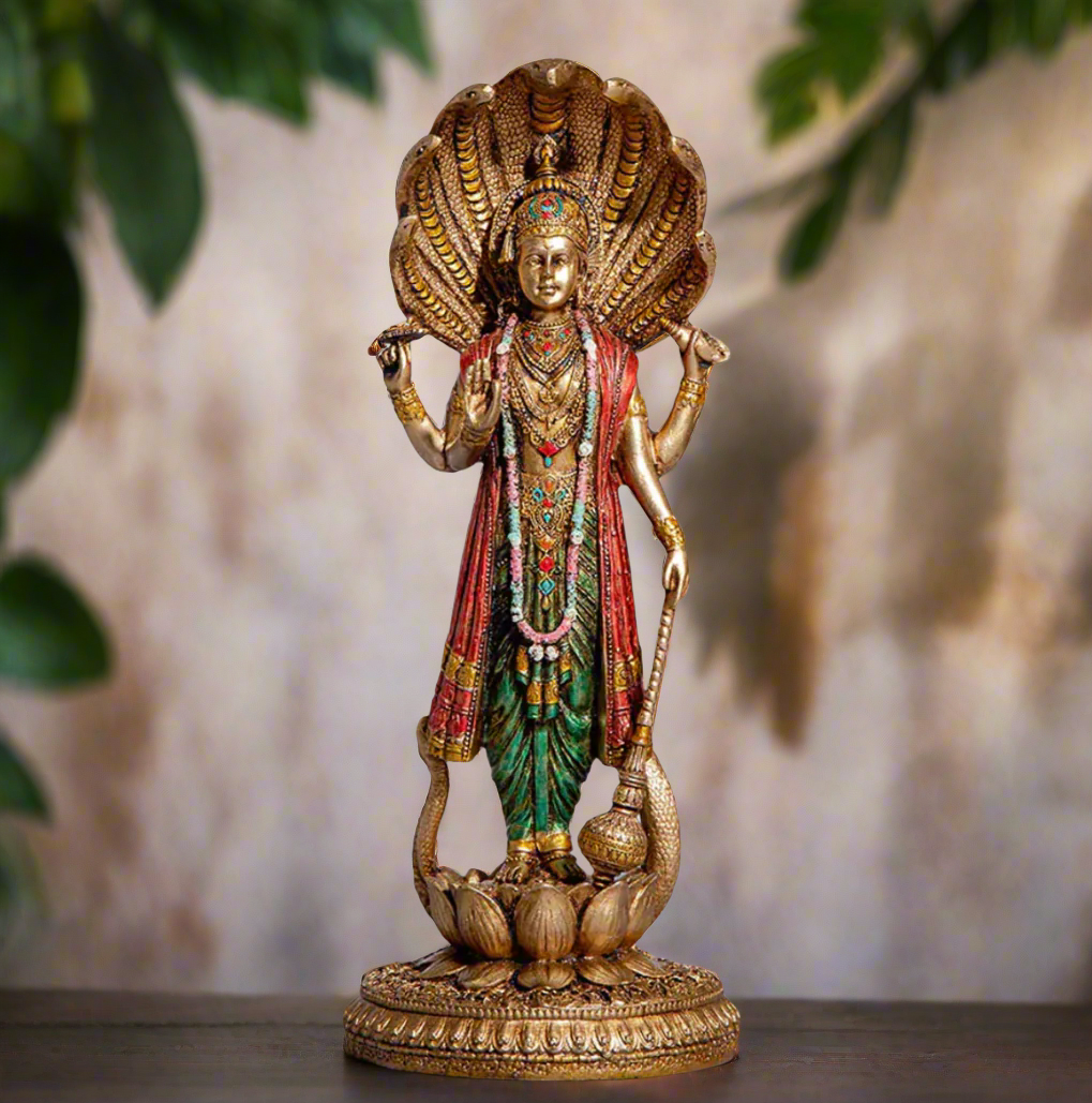 Antique Finish Lord Vishnu Standing Idol | 12 Inch