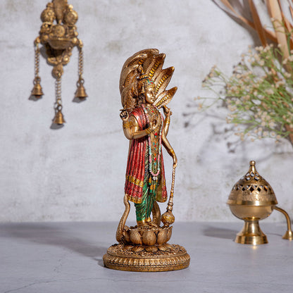 Lord Vishnu Standing Idol - Copper/Antique Finish - 12 Inch | Ideal for Pooja, Décor & Gifting