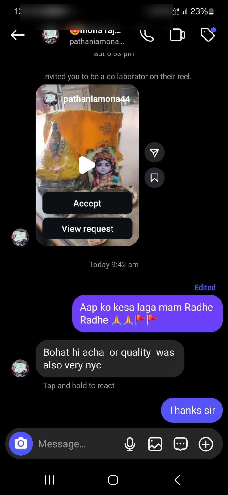 Customer message about their DivineYug order