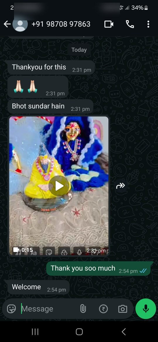 Customer message about their DivineYug order