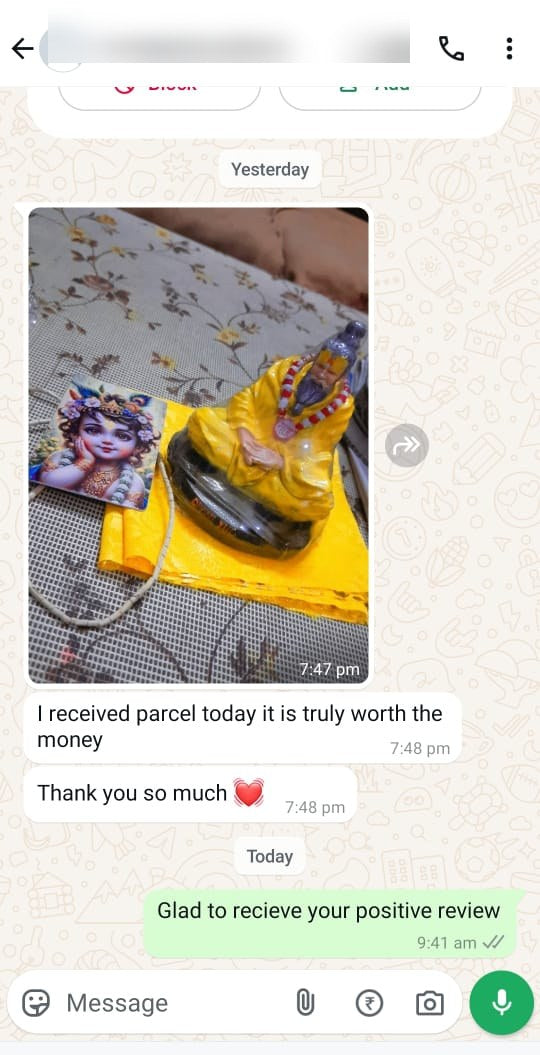 Customer message about their DivineYug order