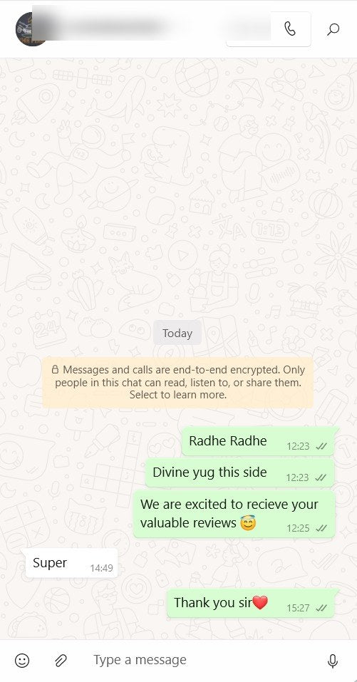 Customer message about their DivineYug order
