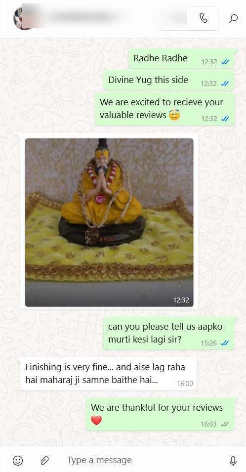 Customer message about their DivineYug order