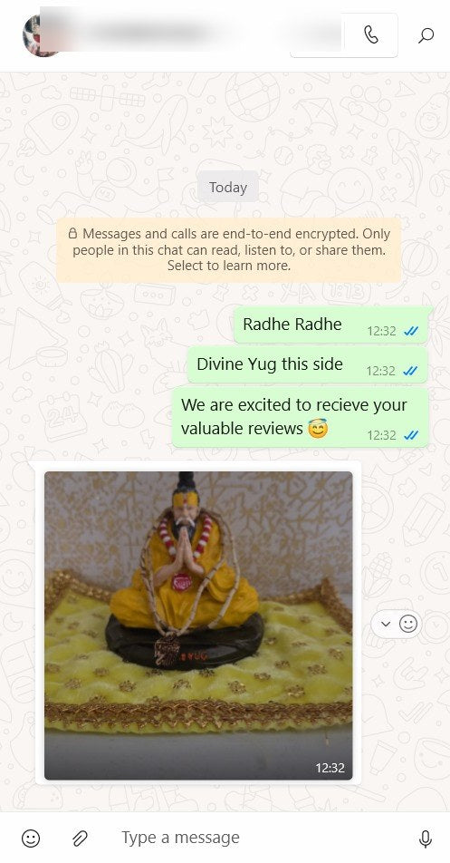 Customer message about their DivineYug order
