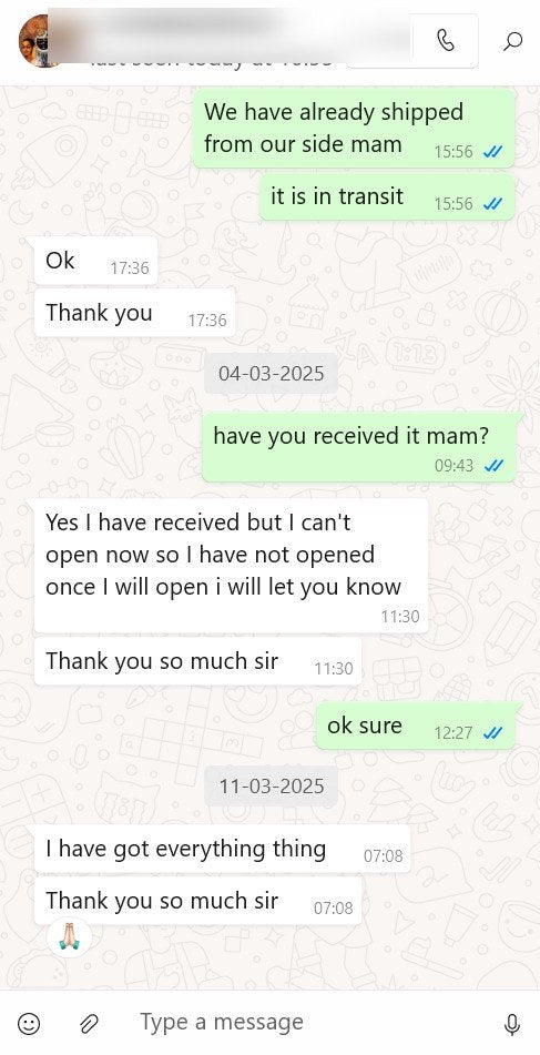 Customer message about their DivineYug order