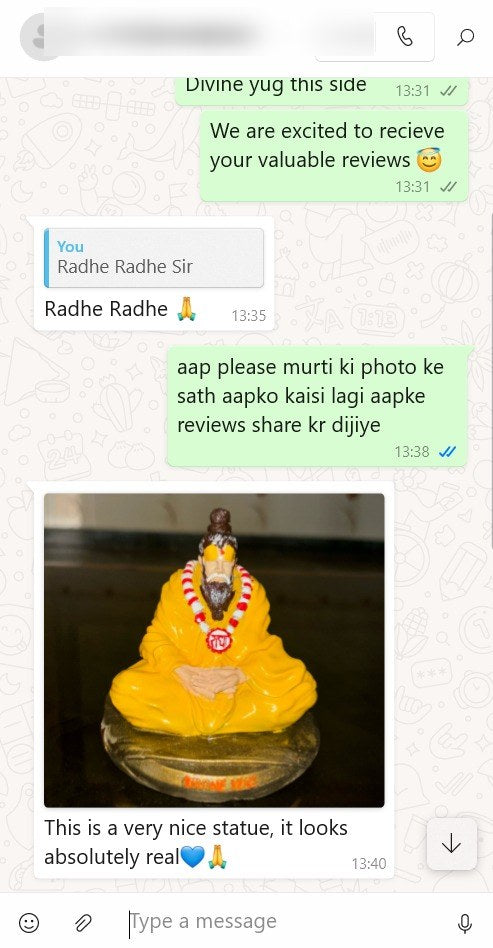 Customer message about their DivineYug order