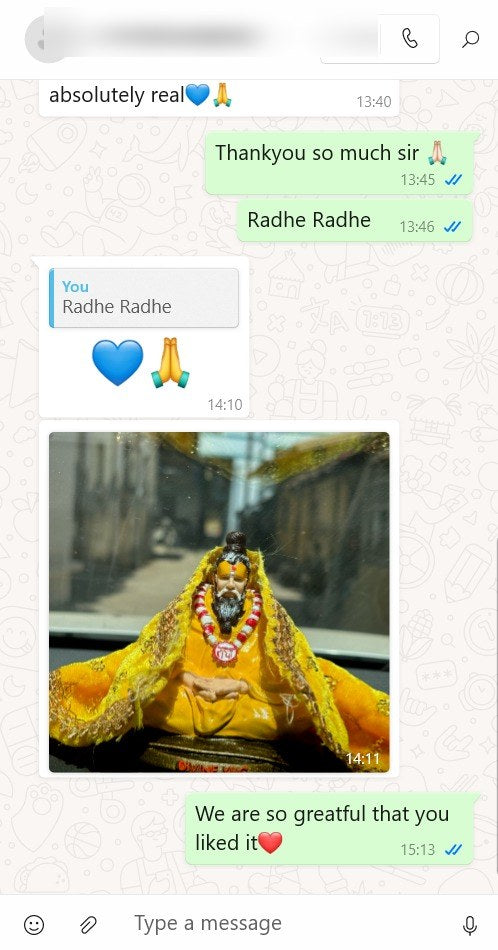 Customer message about their DivineYug order