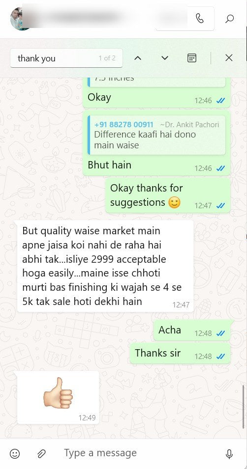 Customer message about their DivineYug order
