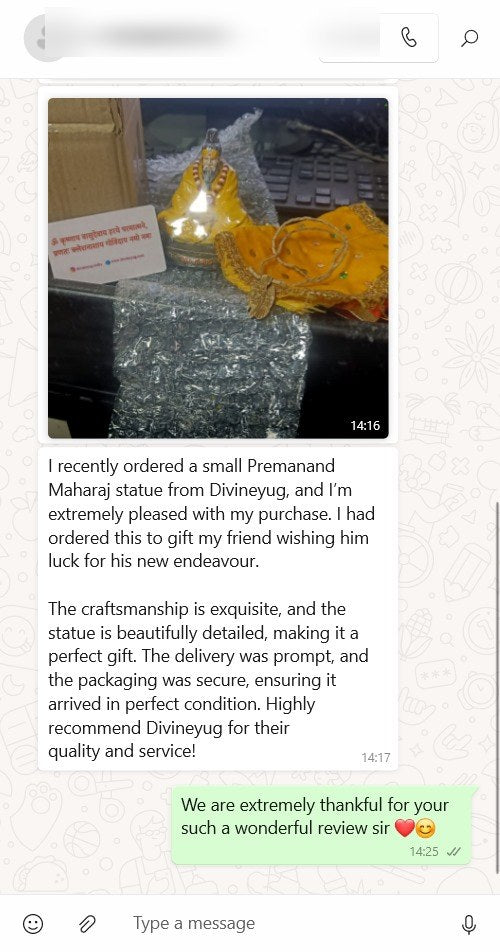 Customer message about their DivineYug order