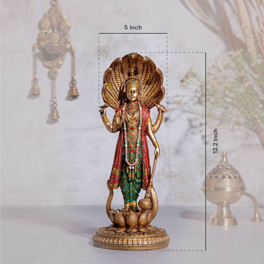 Lord Vishnu Standing Idol - Copper/Antique Finish - 12 Inch | Ideal for Pooja, Décor & Gifting